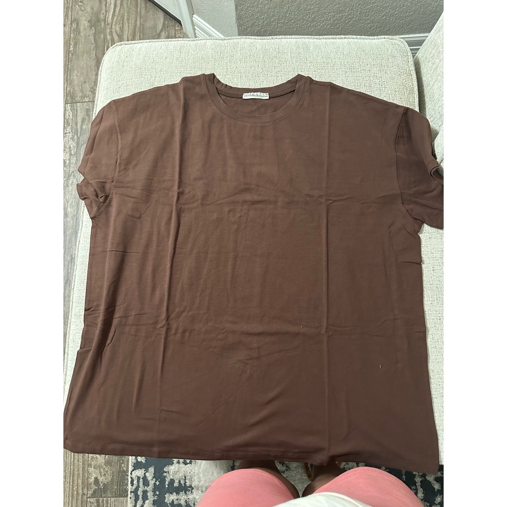 Zenana Lounge Set Women 1X Brown New‎ Oversized Tee & Biker Shorts CTCP-3355X5